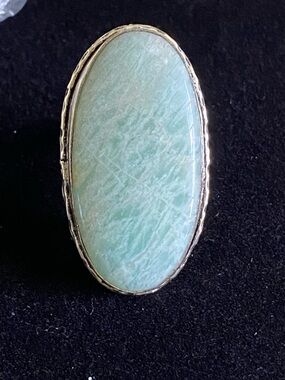 Elegant Oval Amazonite cuff bracelet, Pendant and Ring in Light blue.